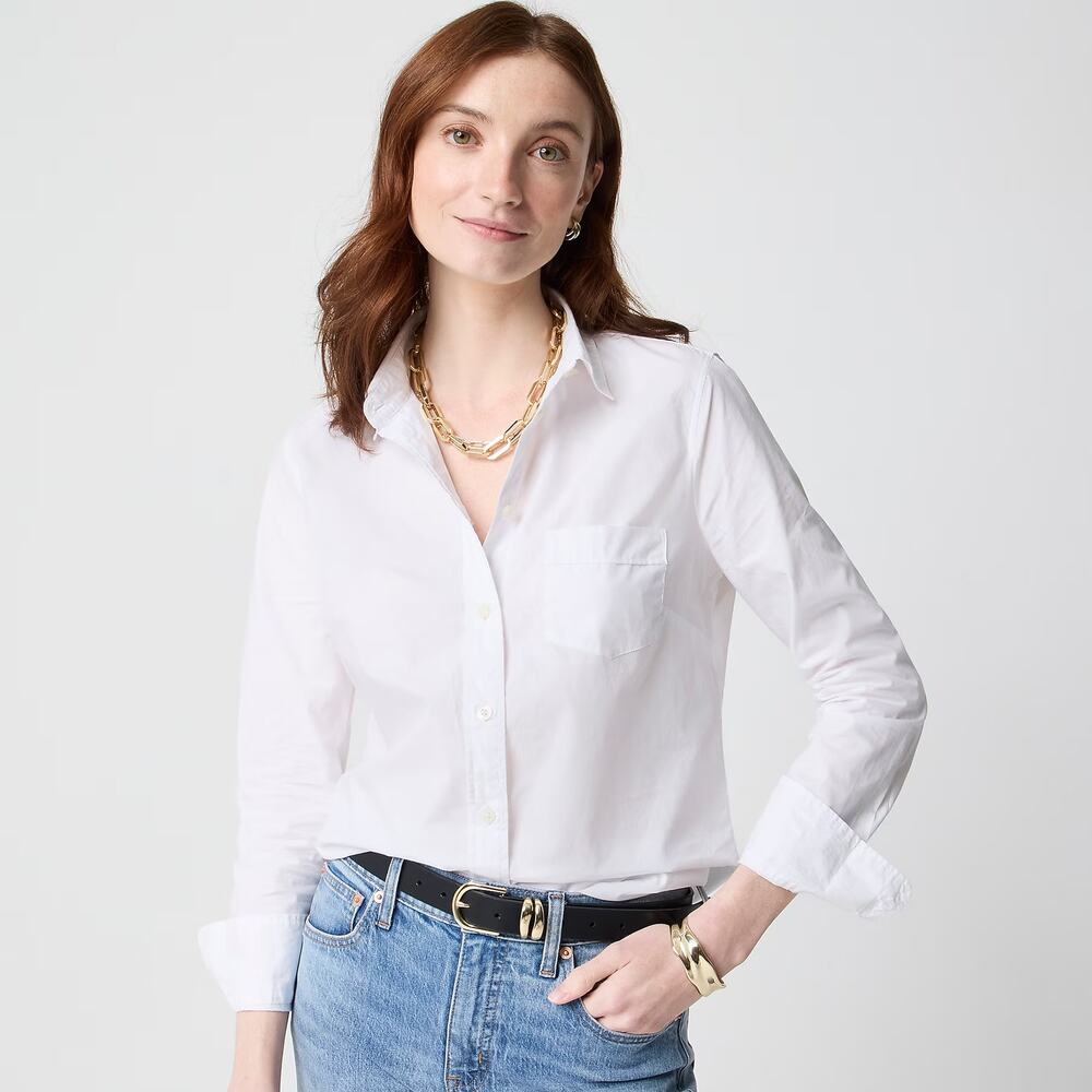 J. Crew 100% Cotton Poplin Signature Fit Button-Up Shirt White Women's Small